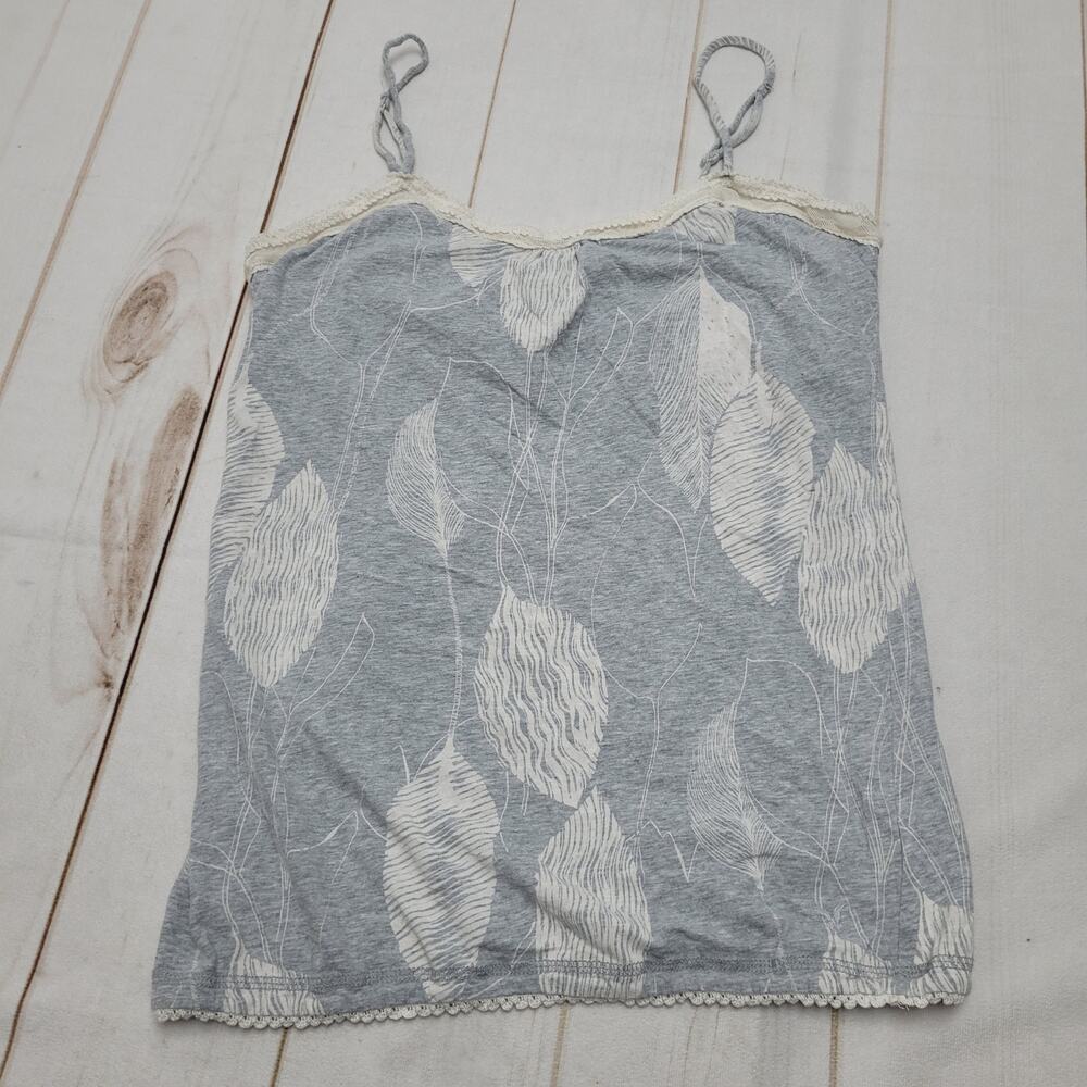 American Eagle Outfitters Gray and Cream Leaf-Print Cami Tank